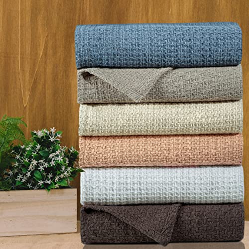 Hillfair 100% Cotton Throw Blankets- 50 X 60 Inch- Skin Friendly, Soft, Lightweight And Breathable Throw Blanket Luxury Cotton Throws For Bed, Couch And Sofa, All Season Cotton Throw Blankets- Blue #TOP5