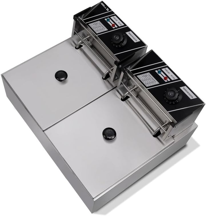 iBELL DF620P Deep Fryer Electric 12 Litre Stainless Steel 2500W, Double Tank/Basket, Variable Temperature Control, Silver