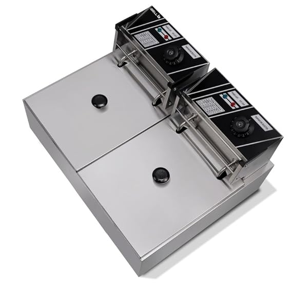 iBELL DF620M Deep Fryer Electric 12 Litre Stainless Steel 2500W, Double Tank/Basket, Variable Temperature Control, Silver