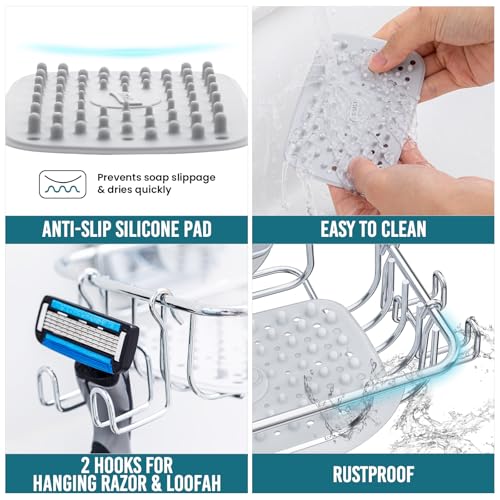 Image of TAILI Soap Dish, Bar Soap Holder Suction Cup, Stainless Steel Sponge Holder
