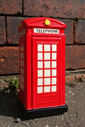 Diseño de cabina de teléfono Hucha - cerámica pintado a mano. Rojo bandera del Reino Unido de cabina de teléfono londinense