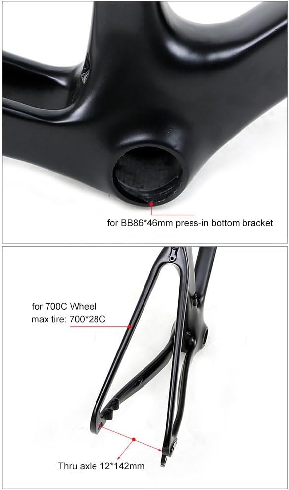 TUJISEK Carbon Fiber Frameset 700C Road Bikes Frame with Fork Disc Brake 46CM/48CM/50CM/52CM/54CM Break Wind Frame Thru Axle Routing Internal for XC Racing