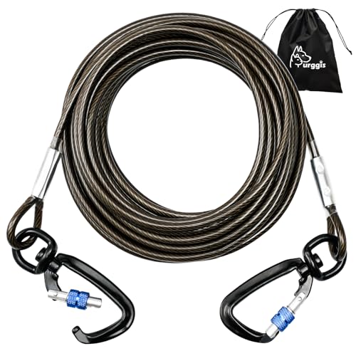Cable de amarre para perros, corredor de perros para patio y campamento, cadenas de perros para exteriores, cable de corral para perros con mosquetón de aluminio de aviación (negro-gris, 10)