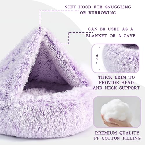 Image of NOYAL Calming Dog Bed for Anxiety, Hooded Donut Cave with Blanket, Plush Fluffy Washable Pet Bed for Small Medium Dogs & Cats