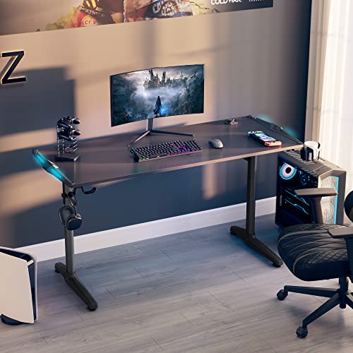 Eureka Ergonomic 55 Inch Rgb Led Gaming Desk With Lights Up, Pc Computer Studio Gamer Table I Shaped Home Office Workstation, W Free Mouse Pad,Usb Ports Controller Stand Cup Headset Holder Black #TOP7