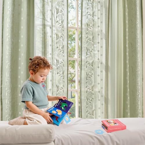 Image of jinchan Winslow Sheer Curtains 63 Inch Length for Bedroom Bordered Floral Pattern Decorations Short Curtains for Windows Light Filtering Window Treatments, 50 inch x 63 inch, Ivory on Sage, 2 Panels