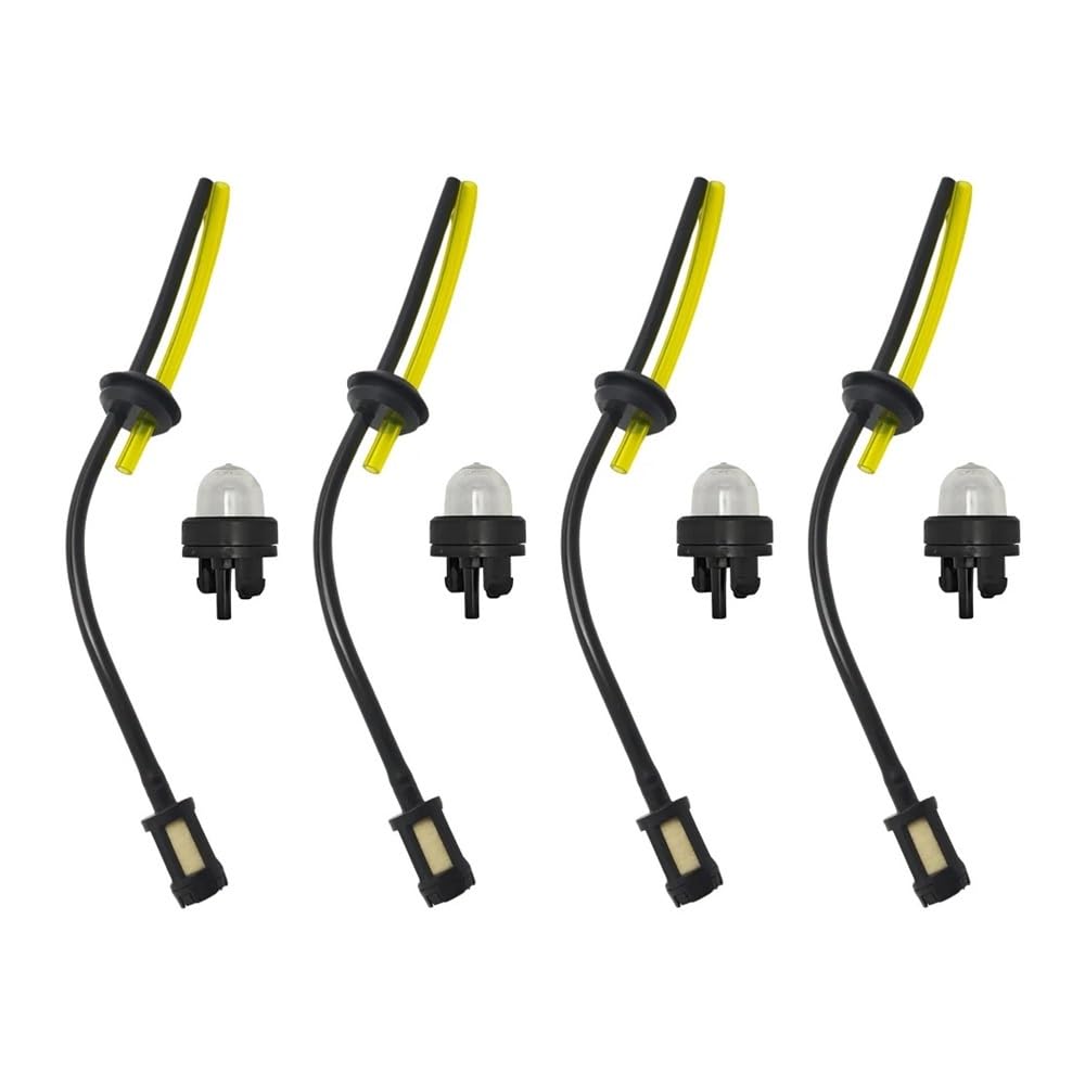 Benzinschlauch und Ansaugbirne, Universal-Kraftstofffilter-Set, 4 Schläuche und 4 Ansaugbirnen, passend for Vergaser, Rasenmäher-Ersatzteile