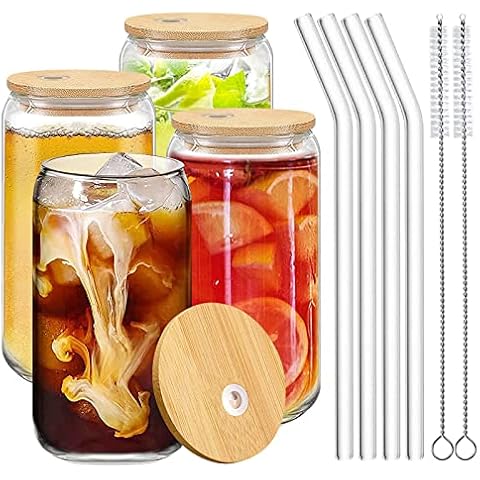 YFKJEU Cocktailgläser 4er Set, 500ML Bubble Tea Becher, Trinkbecher mit Deckel und Strohhalm, Bubble Tea Set mit Bubble Tea Strohhalme für Cocktailglas, Kaffee, Smoothie Gläser Cover