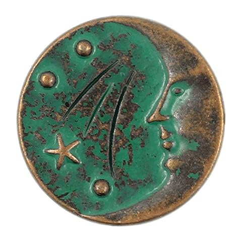 Bezelry 12 Pieces Starry Night Man in The Moon Metal Shank Buttons. 20mm (3/4 inch) (Copper Green) Cover