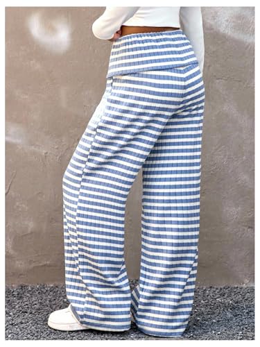 Girl's Striped Straight Leg Pants Elastic Waist High Rise Casual Long Trousers2