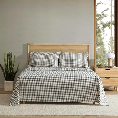 Eddie Bauer - Queen Sheet Set, Crisp & Cooling Sheets w/a Naturally Smooth Cotton Percale Lightweight Feel - Matching Pillowcases & Deep Pocket Fitted Sheet (Griffin Plaid Beige)