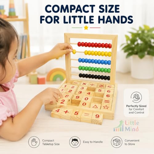 Image of LITTLEMIND Wooden Abacus Math Learning Toy for Kids 3+ Years | Counting Beads & Number Blocks | Montessori Educational Toy for Addition, Subtraction & Early Learning | STEM Preschool Toy