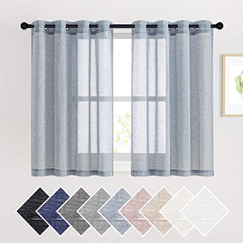 NICETOWN Linen Blend Semi Sheer Window Curtains W52 x L45, Silver Grommet Semitransparent Drapes Balance Light & Privacy for Living Room/Bedroom, 104" W Total 2 PCs, 45" L, Sea Mist