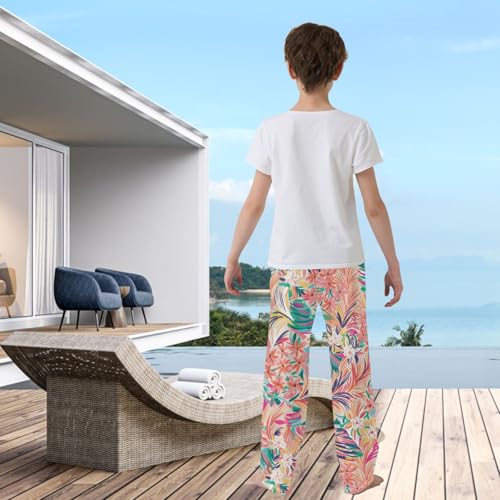 visesunny Boys Pants Tropical Artwork Pattern Soft Long Bottoms Jogger Pants Elastic Waist Trousers with Pockets XL3