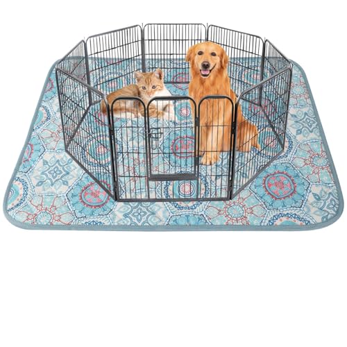 Image of IEUUMLER Washable Pee Pads for Dogs, 1 Pack Non-Slip & Waterproof Pack Whelping Pad, Reusable Washable Puppy Potty Training Pad with Fast Absorbent for Playpen EU007 (Green Medallion, 63 inchX63 inch-1pcs)