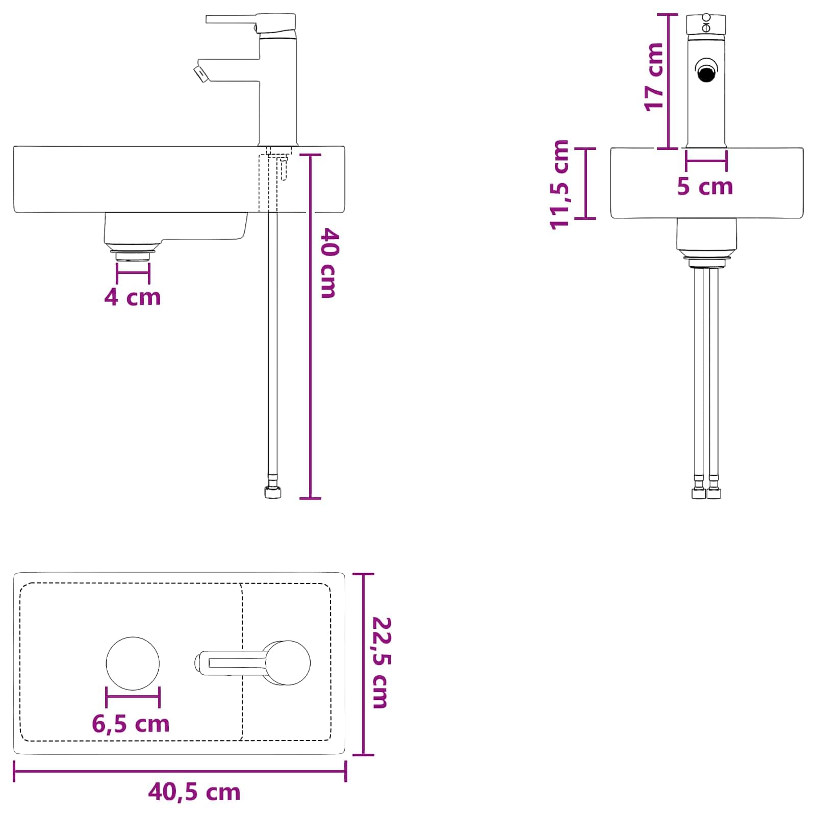 Waschbecken Badezimmer Chrom 40,5 x 22,5 x 11,5 cm Metall Waschtisch mit Wasserhahn und Ablaufgarnitur, kleines Handwaschbecken für Gäste-WC und Moderne Bäder