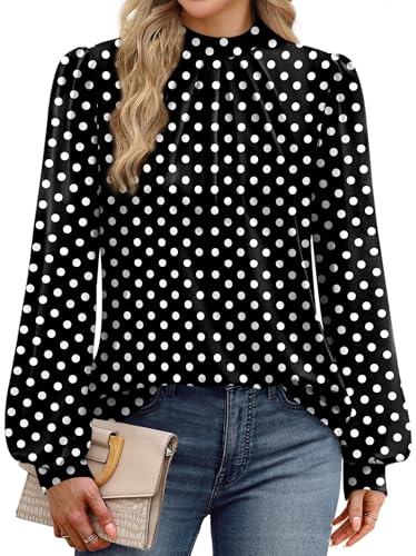 Image of WIHOLL Long Sleeve Shirts for Women Mock Neck Tops Pleated Front Blouses Dressy Casual Spring Fall Clothes 2026 Fashion