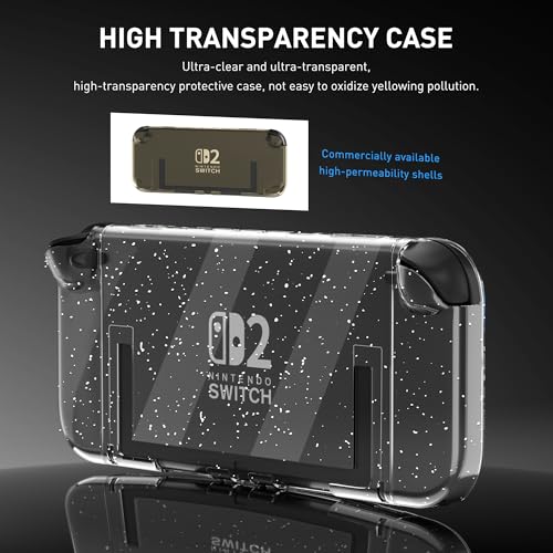 Image of RHOTALL Slim Glitter Case for Nintendo Switch 2 2025, Hard PC Sparkle Crystal Protective Dockable Shell Cover with Tempered Glass Screen Protector for Switch 2 7.9 Inchsparkle, 4 Thumb Caps