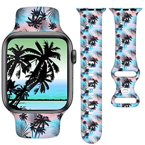 YAGEDOVIU Beach Ocean Watch Band Compatible For Watch Band 38mm 40mm 41mm, Tropical Sports Silicone Strap Wristbands Compatible For Watch Bands Series SE 7 6 5 4 3 2 1 for Women Men