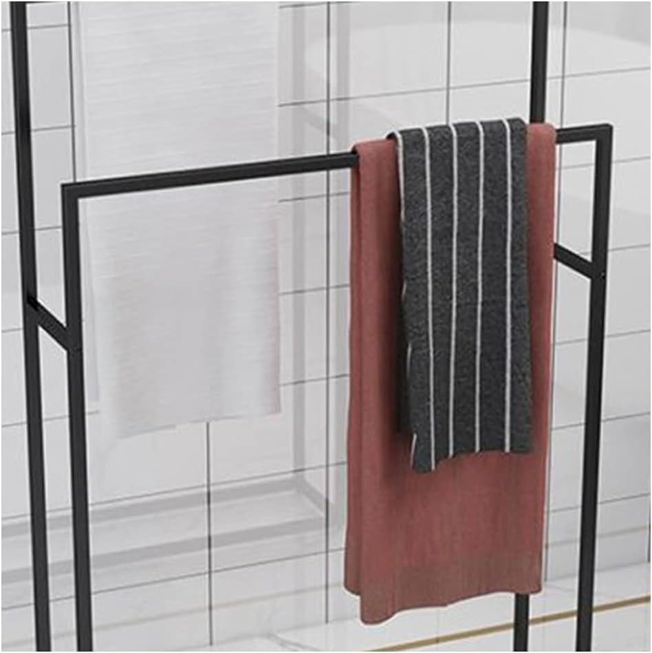 Toallero independiente de 2 niveles para baño pequeño, diseño blanco compacto de pie 4