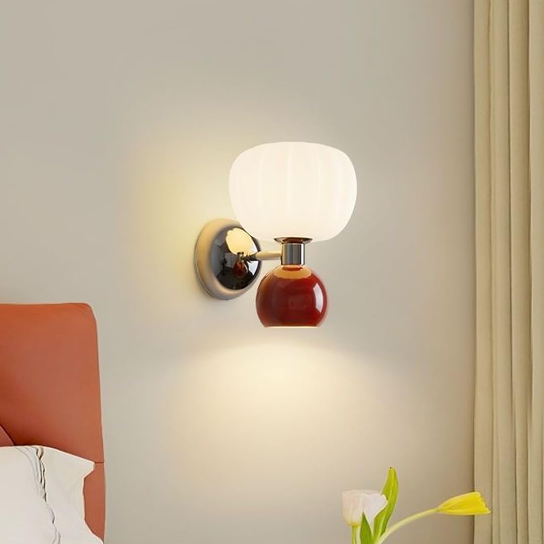 HUAYUSEDF Wall Lamp Mid-Century Modern Sconces 2-Lights Up and Down Mount Light with Pumpkin Shade Macarons Fixtures for Bedroom Living Room Hallway(Green) Green(Red)