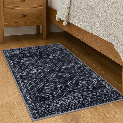 KILOCOCO Boho Entryway Rug 2x3 Printed Small Area Rug Indoor Door Mat Machine Washable Kitchen Rugs Super Soft Non Slip Throw Rugs for Bedroom Entrance Geometric Laundry Room, Black