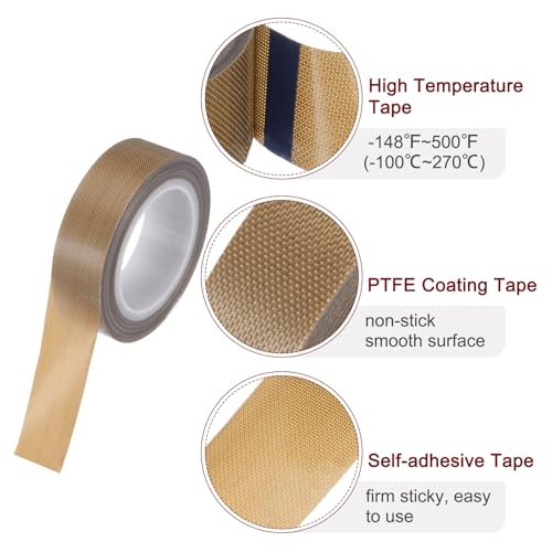 Image of HARFINGTON Fabric PTFE Tape Roll, 0.6 inch x 16ft High Temperature PTFE Adhesive Tape 0.18mm Thickness for Vacuum Sealer Machine Hand Sealers, Brown