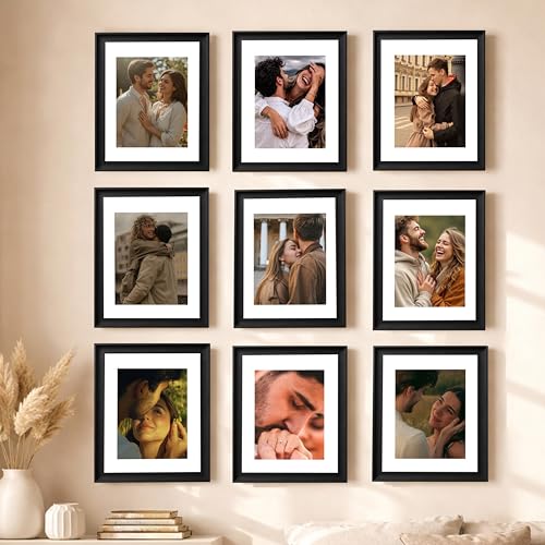 Image of Art Street Wooden Photo Frame for living room, Aesthetic Cave Design Photo Frames for Photograph, Art Work, Certificates Set of 9 (11x14 Inch, Black)