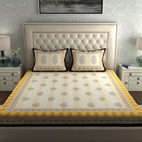 Image of La Verne 104 TC Cotton Double Bed Bedsheet Jaipuri Rajasthani Print Bedsheet with 2 Pillow Covers