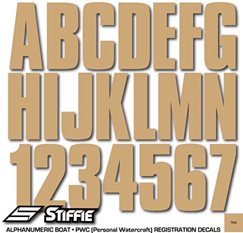 Image of STIFFIE Uniline Tan 3 inch ID Kit Alpha-Numeric Registration Identification Numbers Stickers Decals for Boats & Personal Watercraft