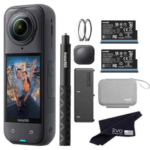 Insta360 X5 Essentials – Cámara de acción impermeable 8K 360 | El paquete incluye selfie Stick, batería extra, funda de carga rápida de utilidad, protectores de lente estándar, tapa de lente, funda de