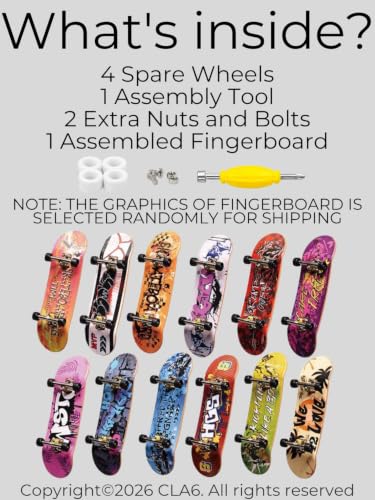 Image of CLA6 Fingerboard Kit | Complimentary Tool, Extra Wheels and Screws | Durable ABS Deck for Rough Use | Safe Sandpaper Grip Tape | Lightweight Non-Bearing Wheels |