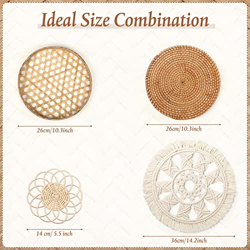 Tatuo 4 Pack Wall Baskets Decor, Round Rattan Bamboo Woven Boho Set - Image 2
