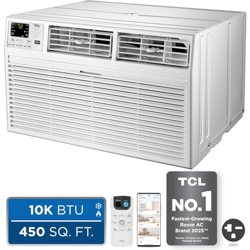 Image of TCL 10,000 BTU Smart Through-the-Wall Air Conditioner and Heater, 230V WIFI | 230V, Wall Mounted, Heater, Dehumidifier, Remote Control, Works with Alexa and Google Assistant, Rooms up to 450 Sq.Ft.