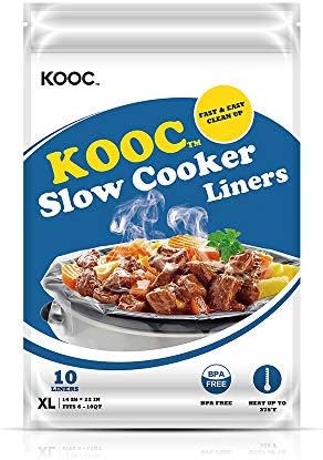 [NEW] KOOC Disposable Slow Cooker Liners and Cooking Bags, Extra Large Size Fits 6QT - 10QT Pot, 14"x 22", 1 Pack (10 Counts), Fresh Locking Seal Design, Suitable for Oval & Round Pot, BPA Free