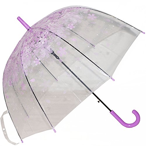 Kung Fu Smith Auto Open Transparent Bubble Shape Cartoon Print POE Stick Umbrella (Purple Flowers)