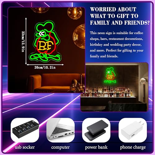 Image of Retro Rat Neon Sign, Dimmable Cartoon Retro Rat Neon Sign, Vintage Hot Rod Decor Wall Art For Beer Bar Kids Bedroom Wall Decor Shop Game Room Gifts(10.2 * 12.9in)