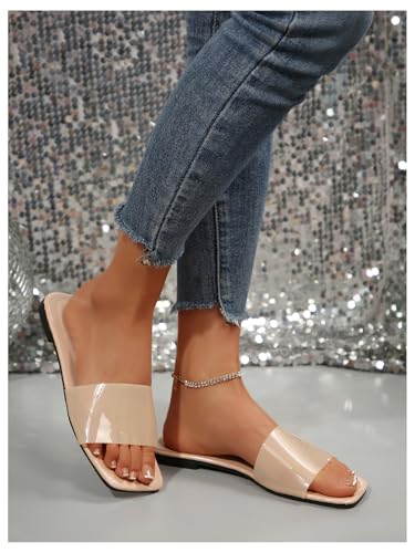 Image of Verdusa Clear Sandals For Women Square Toe Slides Summer Slip On Beach Flat Sandals