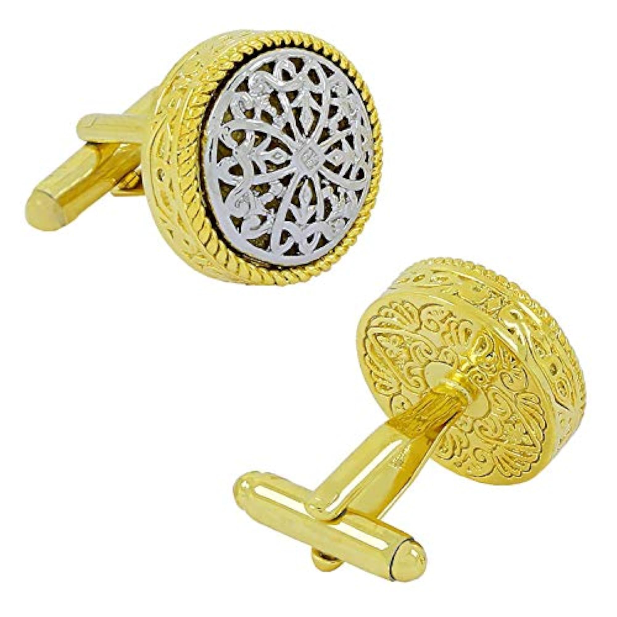 Textured Filigree Flower 3D 18K Gold Brass Cufflinks, Gift Box