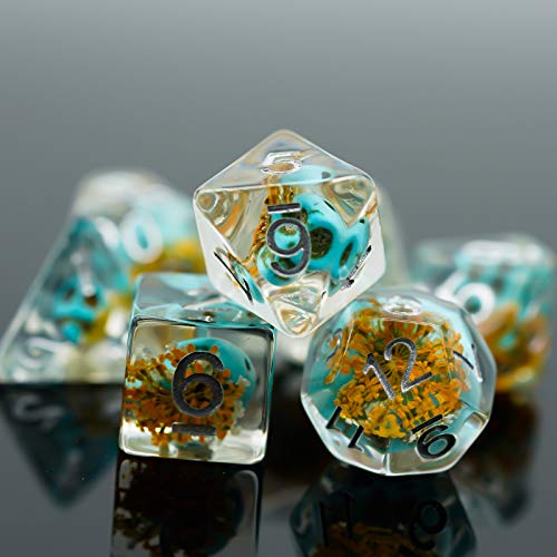 UDIXI 7PCS Mushroom Polyhedral Dice Set, DND Dice Set for D&D Role Playing Games Tabletop Game (Blue Flower) - Thumbnail 2