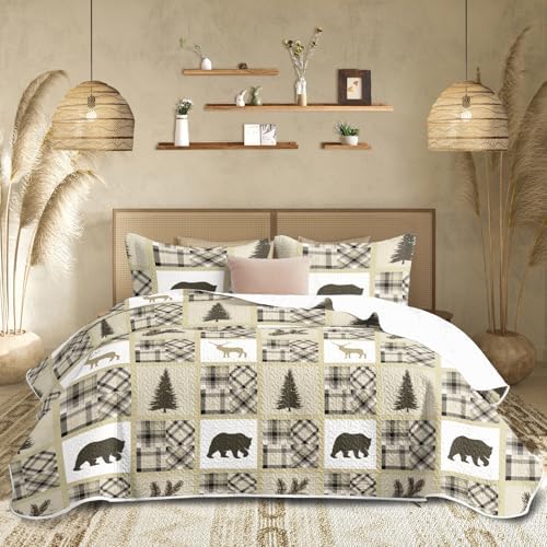 chiinvent Cabin Bedding Quilts King Size, Rustic Bedding