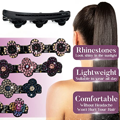8 Pcs Sparkling Crystal Stone Braided Hair Clips, Rhinestones Hair Barrettes With 3 Clips Hair Accessories, Triple Hair Clips Braided Hair Clips For Women And Girls #TOP5