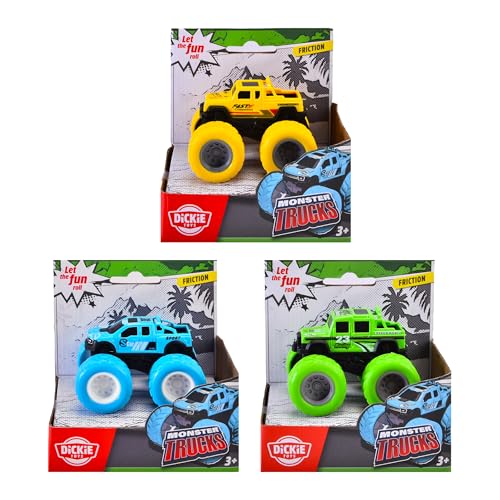 Dickie Toys - Monster Truck (1 Auto) - kleines Spielzeugauto für Kinder ab 3 Jahre mit Friktionsantrieb und Gummireifen, zufällige Auswahl aus 3 Farben, je 8,5 cm