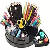 PUZZLE EZ Black Rotating Desk Organizer Lazy Susan Caddies for Home School Office Supplies, Pens, Markers and Art Supplies for Classroom