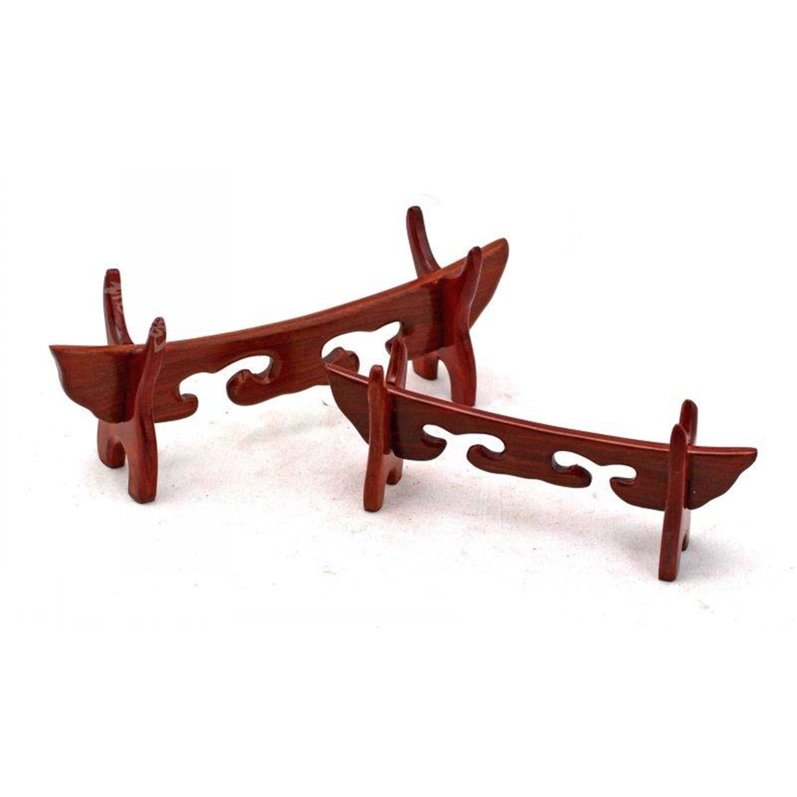 Redwood - Soporte de madera maciza para decoración de espadas, diseño de cuerno de vaca, base Hengcai (aprox. 24 cm, sándalo amarillo)