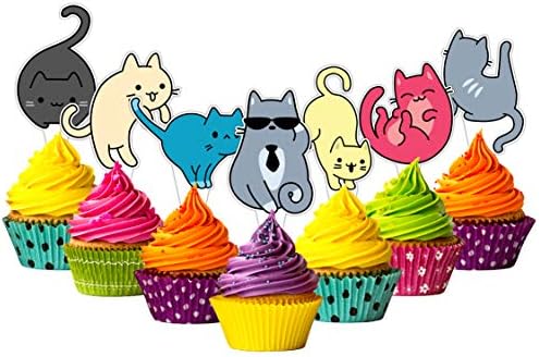24-pack Food-safe and Child-safe Cake Toppers by Citadel Black - No Assembly Required, 100% Food-safe and Recyclable, Cupcake and Cake Toppers for Birthday Parties and Events (Adorable Cats)