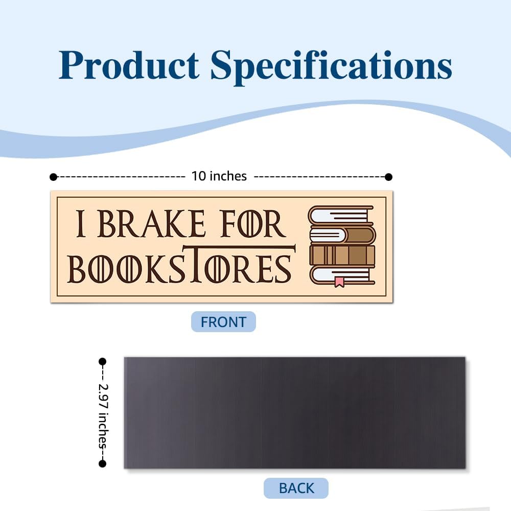 I Brake for Bookstores Funny Car Bumper Magnet Sticker, Waterproof Car Sticker for Book Lover, Bookworm Truck Vehicle Bumper Magnet, Bookish Driving Gifts for Friend Reading Lover New Driver
