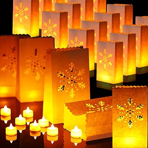 50 Sets Leuchttaschen mit Kerzen enthalten 50 flammenlose LED Teelichter LED Teelicht Kerzen und 50 Leuchtbeutel Cover