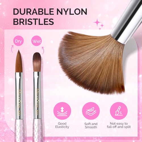 Image of MelodySusie 3Pcs Acrylic Nail Brush Set, Pink-Silver | Size 8 /10 /14 with Brush Holder, Nail Art Brushes for Acrylic Application Powder Nail Extension and 3D Carving