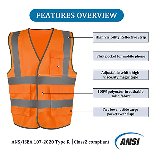 Pomerol High-Visibility Reflective Safety Vest 10 Packs Breathable Orange Unisex Adjustable Width Magic Tape Vest With Hi-Vis Reflective Strip 3 Packet For Cycling Runner Volunteer Guard Construction #TOP4